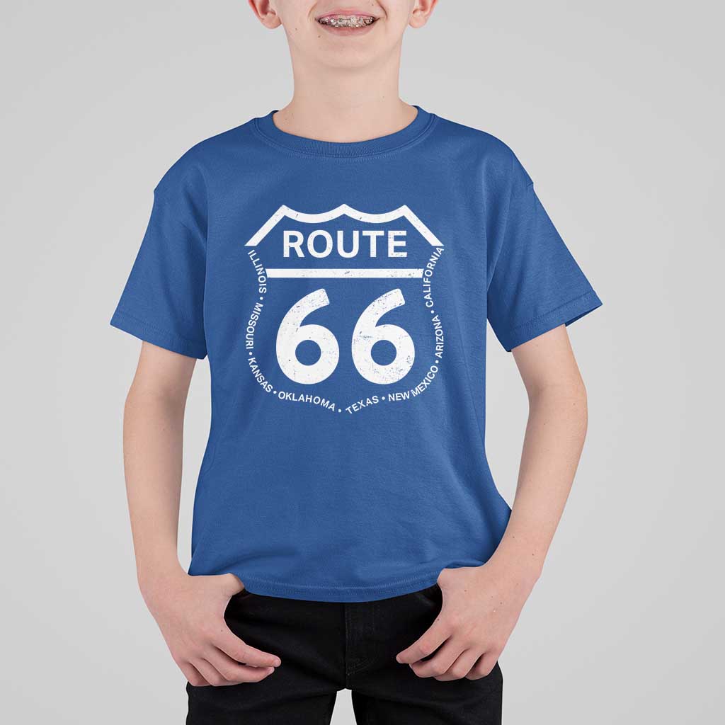 Vintage Route Highway 66 Road Trip T Shirt For Kid Mother Road All States