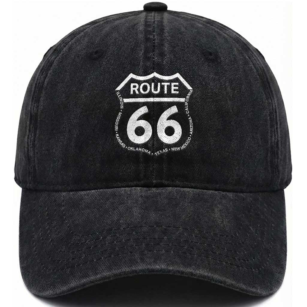 Vintage Route Highway 66 Road Trip Washed Cotton Baseball Cap Mother Road All States