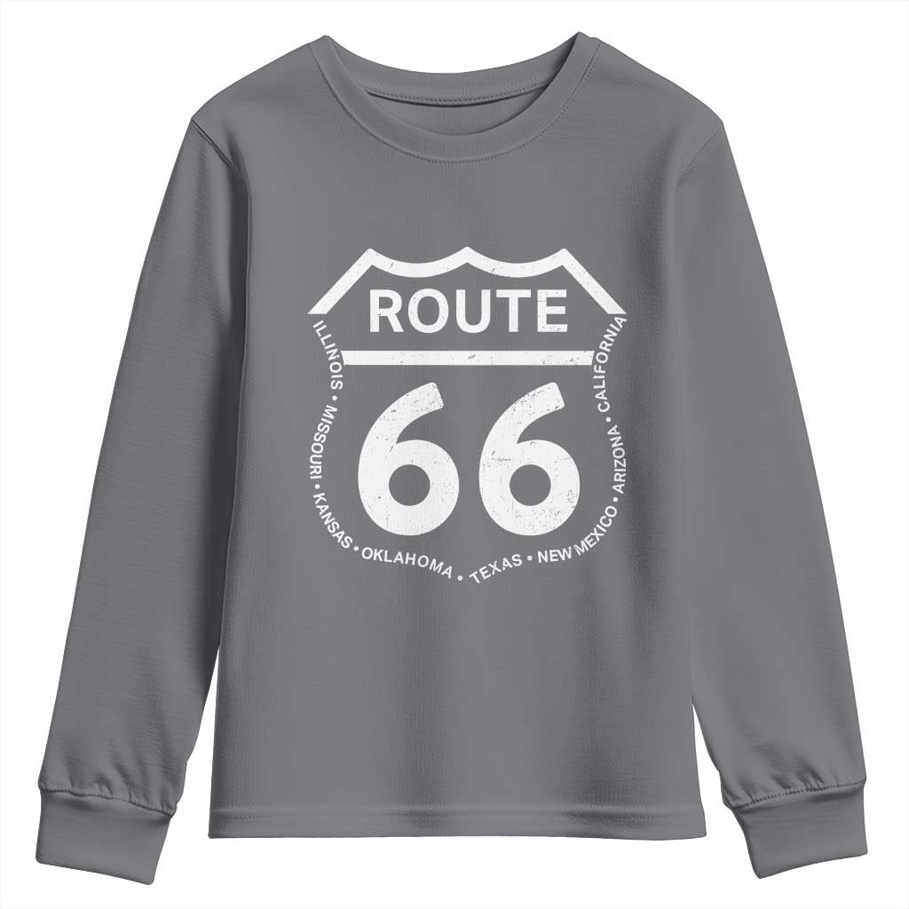 Vintage Route Highway 66 Road Trip Youth Sweatshirt Mother Road All States
