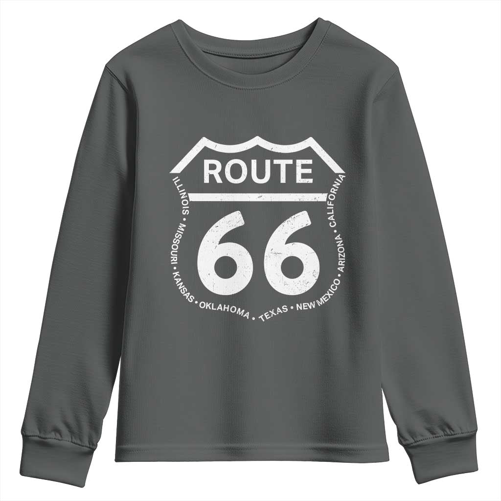 Vintage Route Highway 66 Road Trip Youth Sweatshirt Mother Road All States