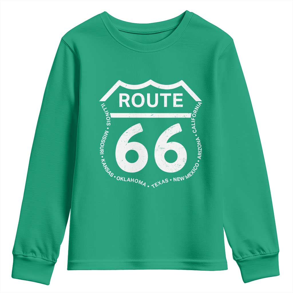Vintage Route Highway 66 Road Trip Youth Sweatshirt Mother Road All States