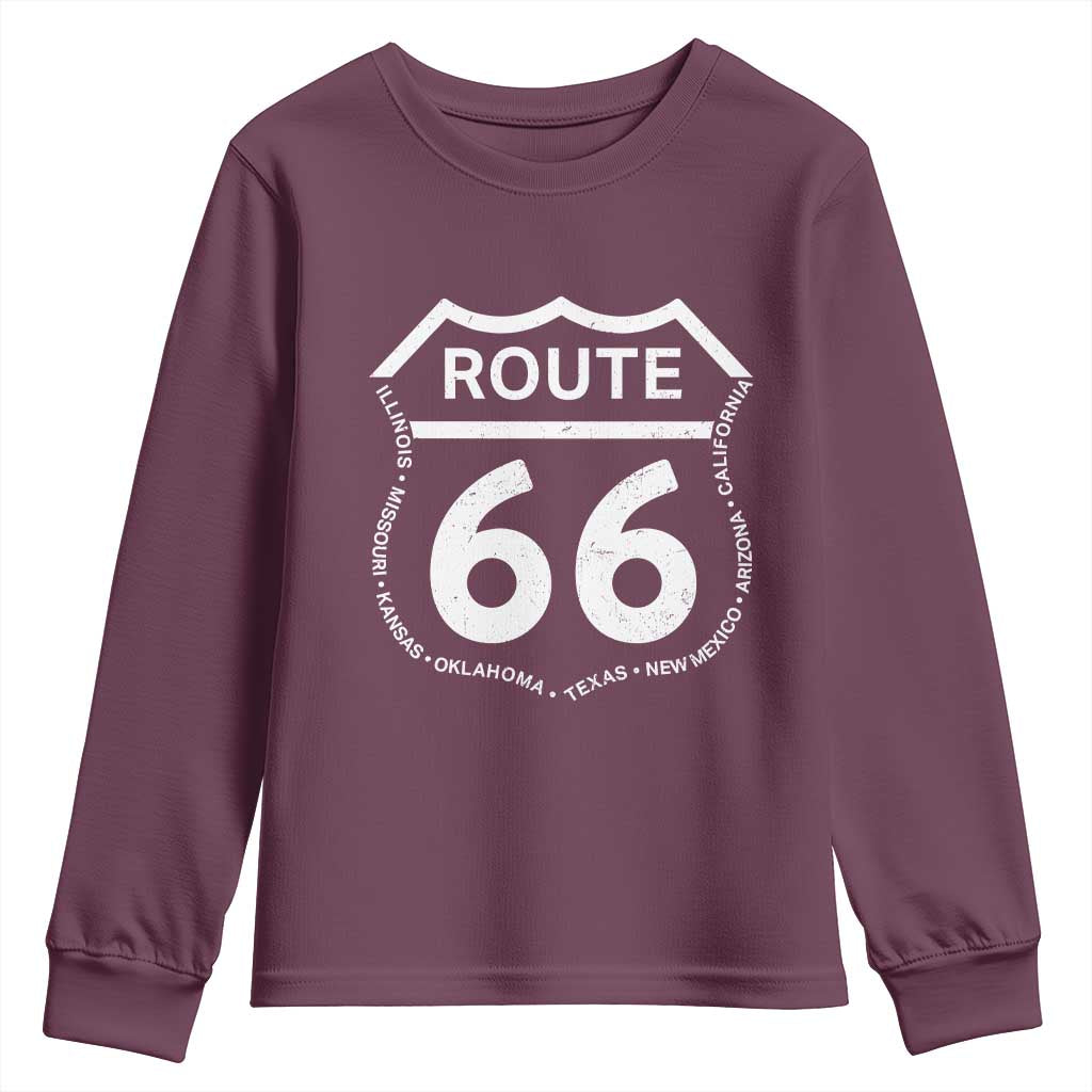 Vintage Route Highway 66 Road Trip Youth Sweatshirt Mother Road All States