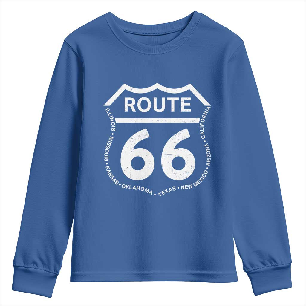 Vintage Route Highway 66 Road Trip Youth Sweatshirt Mother Road All States