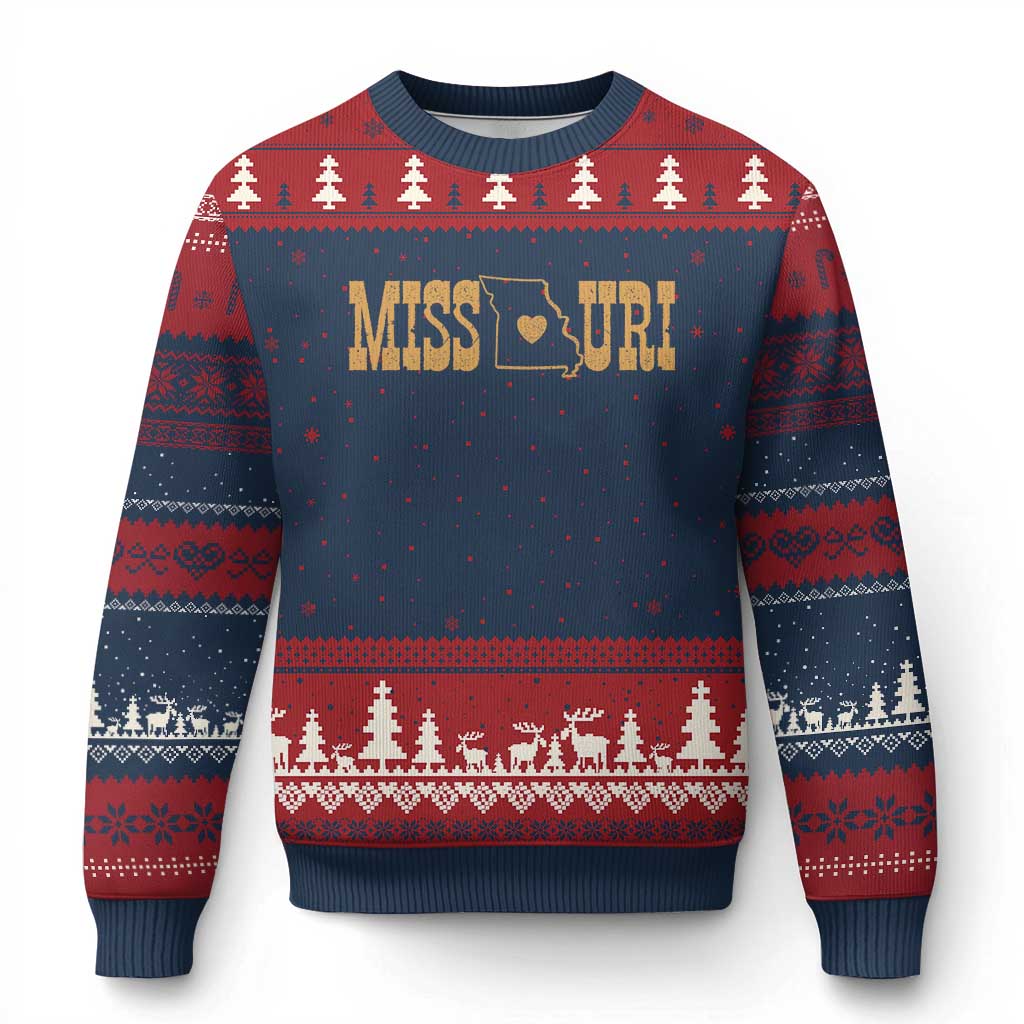 Vintage Missouri State Map Ugly Christmas Sweater Midwest Pride Gift