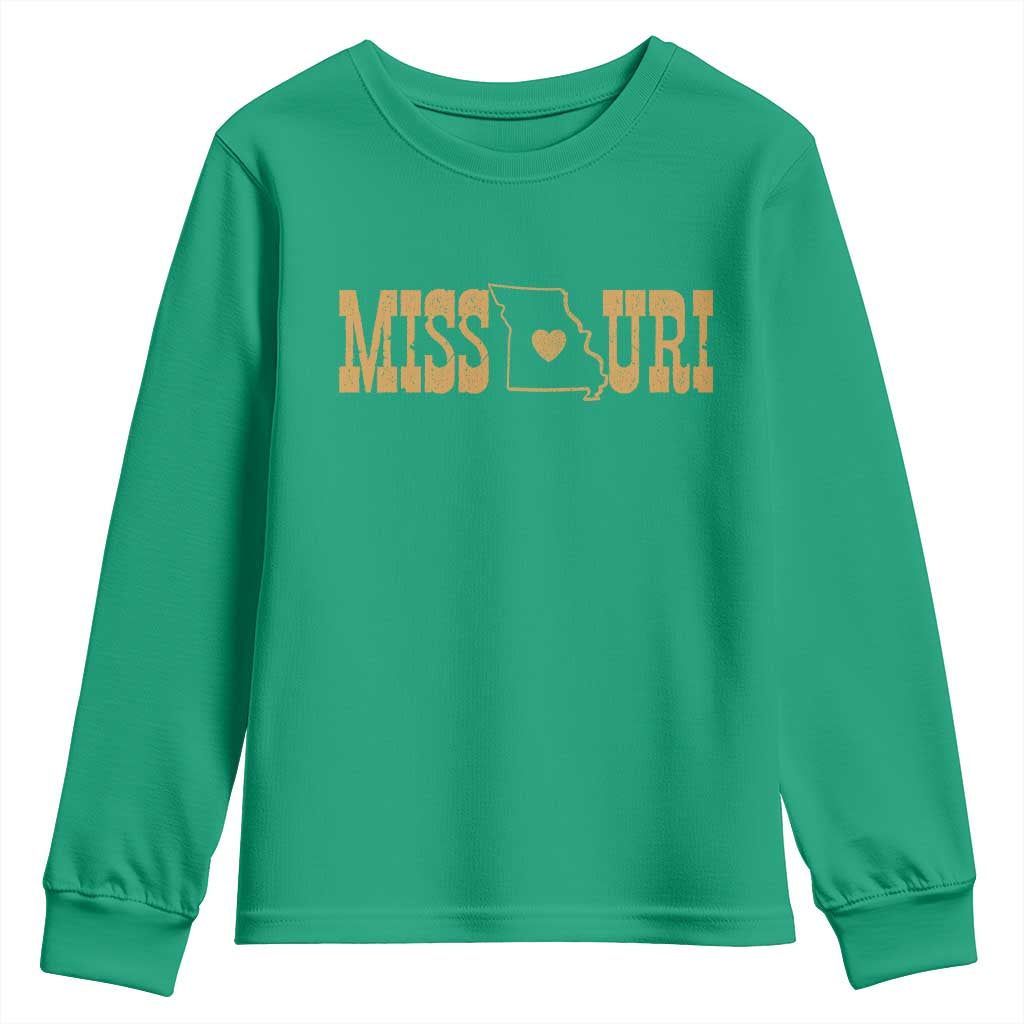 Vintage Missouri State Map Youth Sweatshirt Midwest Pride Gift