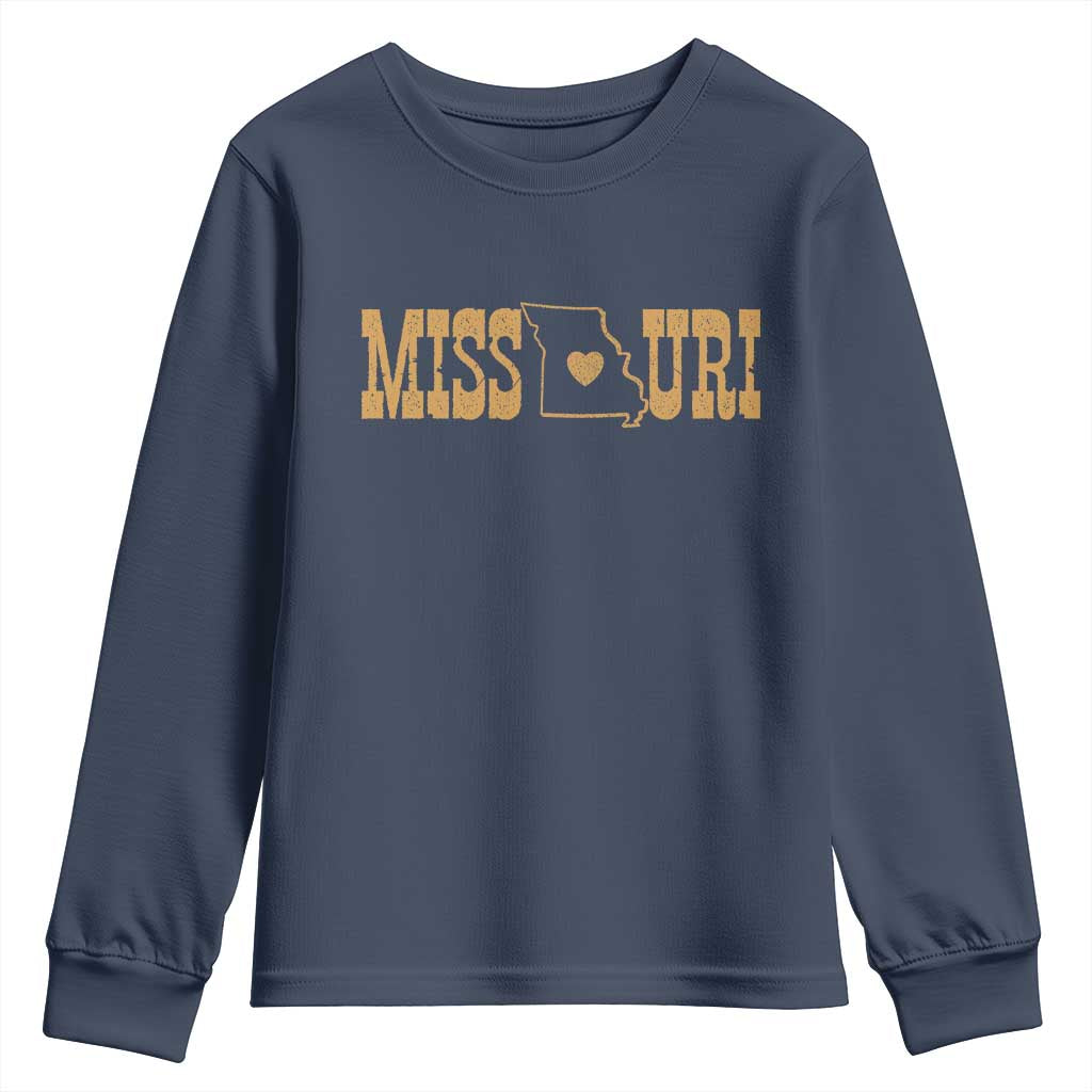 Vintage Missouri State Map Youth Sweatshirt Midwest Pride Gift