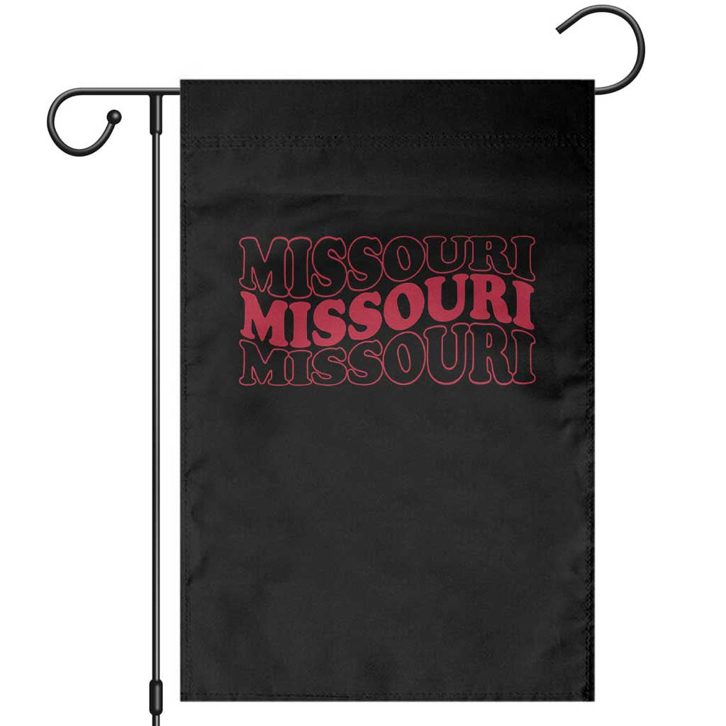 Retro Missouri State Pride Garden Flag Groovy Wavy Typography
