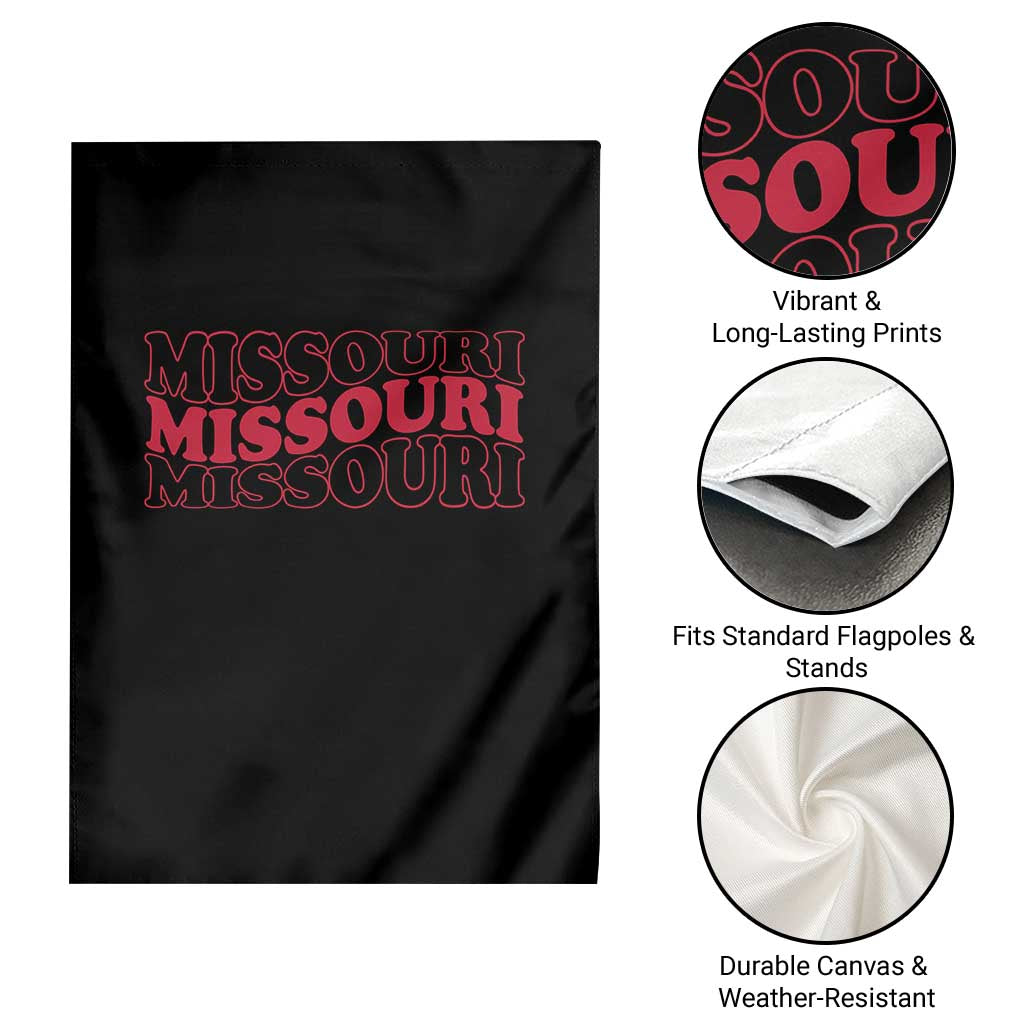 Retro Missouri State Pride Garden Flag Groovy Wavy Typography