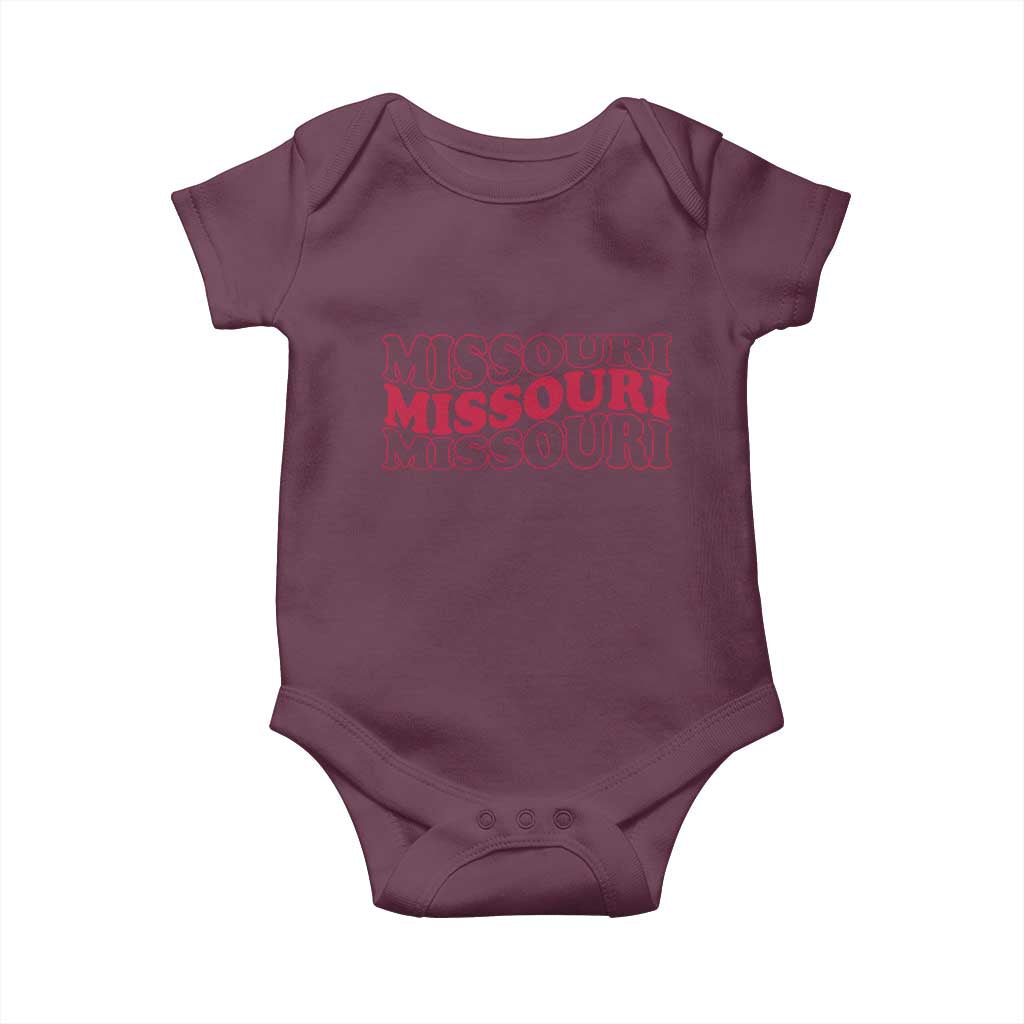 Retro Missouri State Pride Baby Onesie Groovy Wavy Typography
