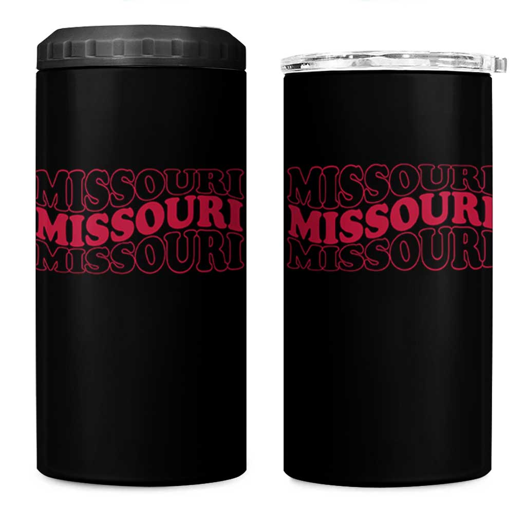 Retro Missouri State Pride 4 in 1 Can Cooler Tumbler Groovy Wavy Typography