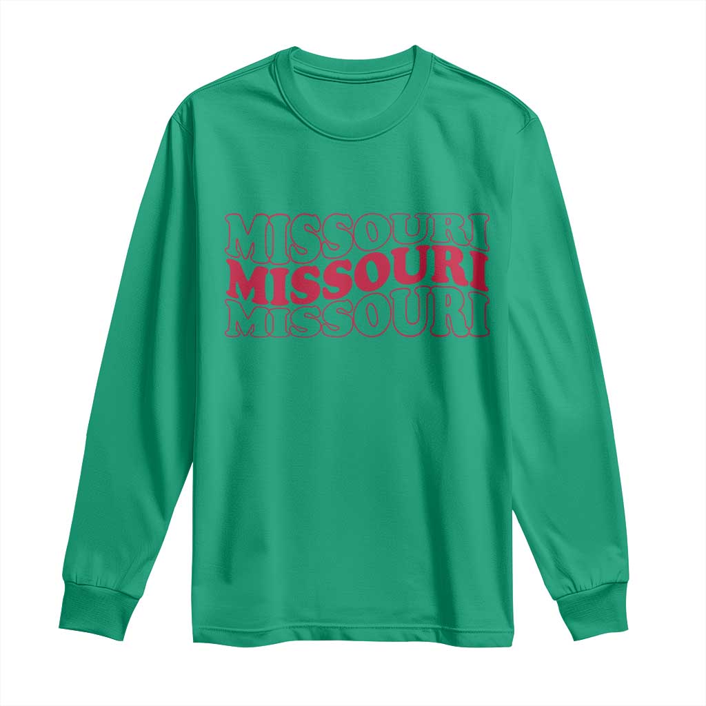 Retro Missouri State Pride Long Sleeve Shirt Groovy Wavy Typography