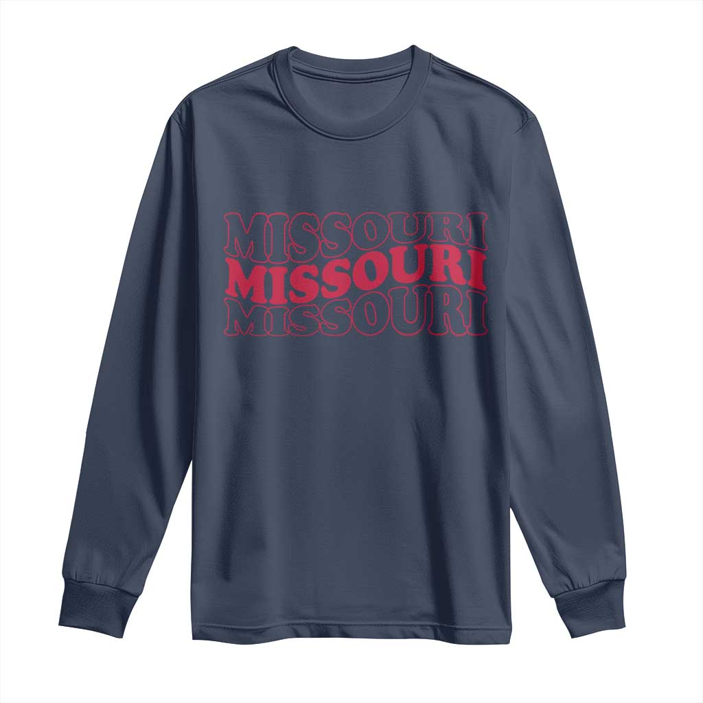Retro Missouri State Pride Long Sleeve Shirt Groovy Wavy Typography