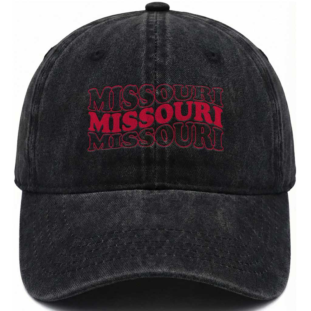 Retro Missouri State Pride Washed Cotton Baseball Cap Groovy Wavy Typography