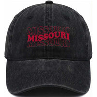 Retro Missouri State Pride Washed Cotton Baseball Cap Groovy Wavy Typography