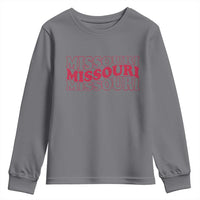Retro Missouri State Pride Youth Sweatshirt Groovy Wavy Typography