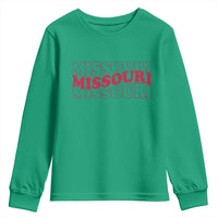 Retro Missouri State Pride Youth Sweatshirt Groovy Wavy Typography