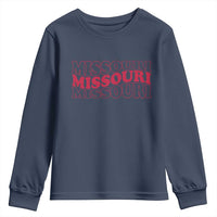 Retro Missouri State Pride Youth Sweatshirt Groovy Wavy Typography