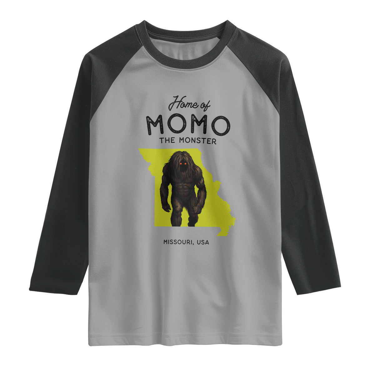 Louisiana Missouri Cryptid Lover Raglan Shirt Home Of Momo The Monster