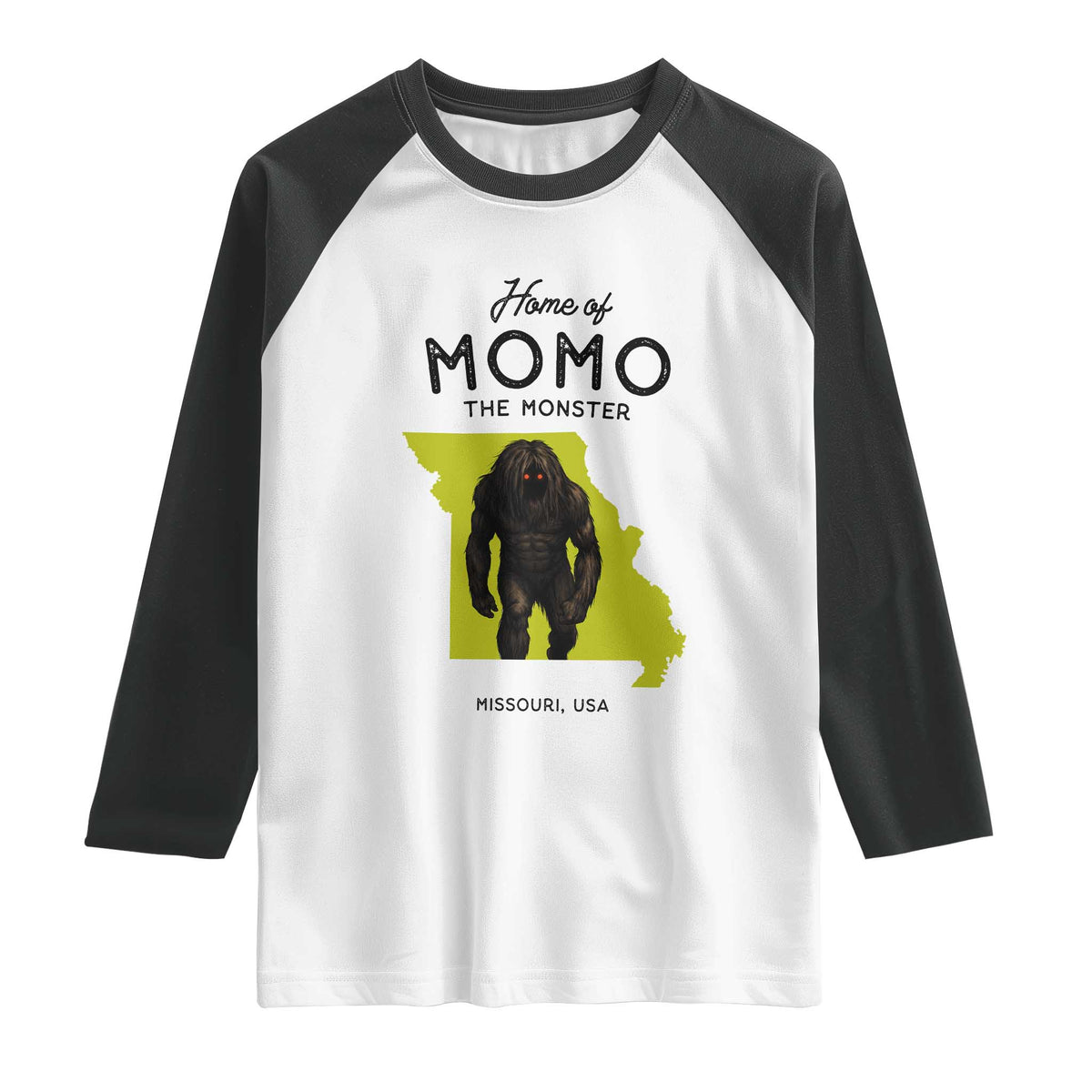 Louisiana Missouri Cryptid Lover Raglan Shirt Home Of Momo The Monster