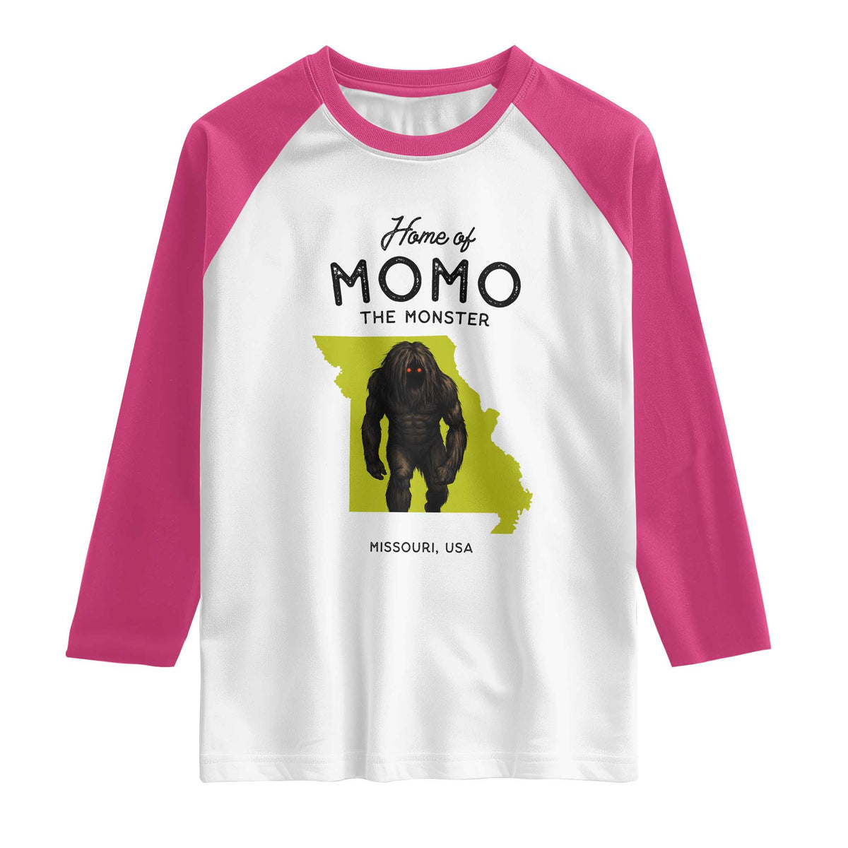 Louisiana Missouri Cryptid Lover Raglan Shirt Home Of Momo The Monster