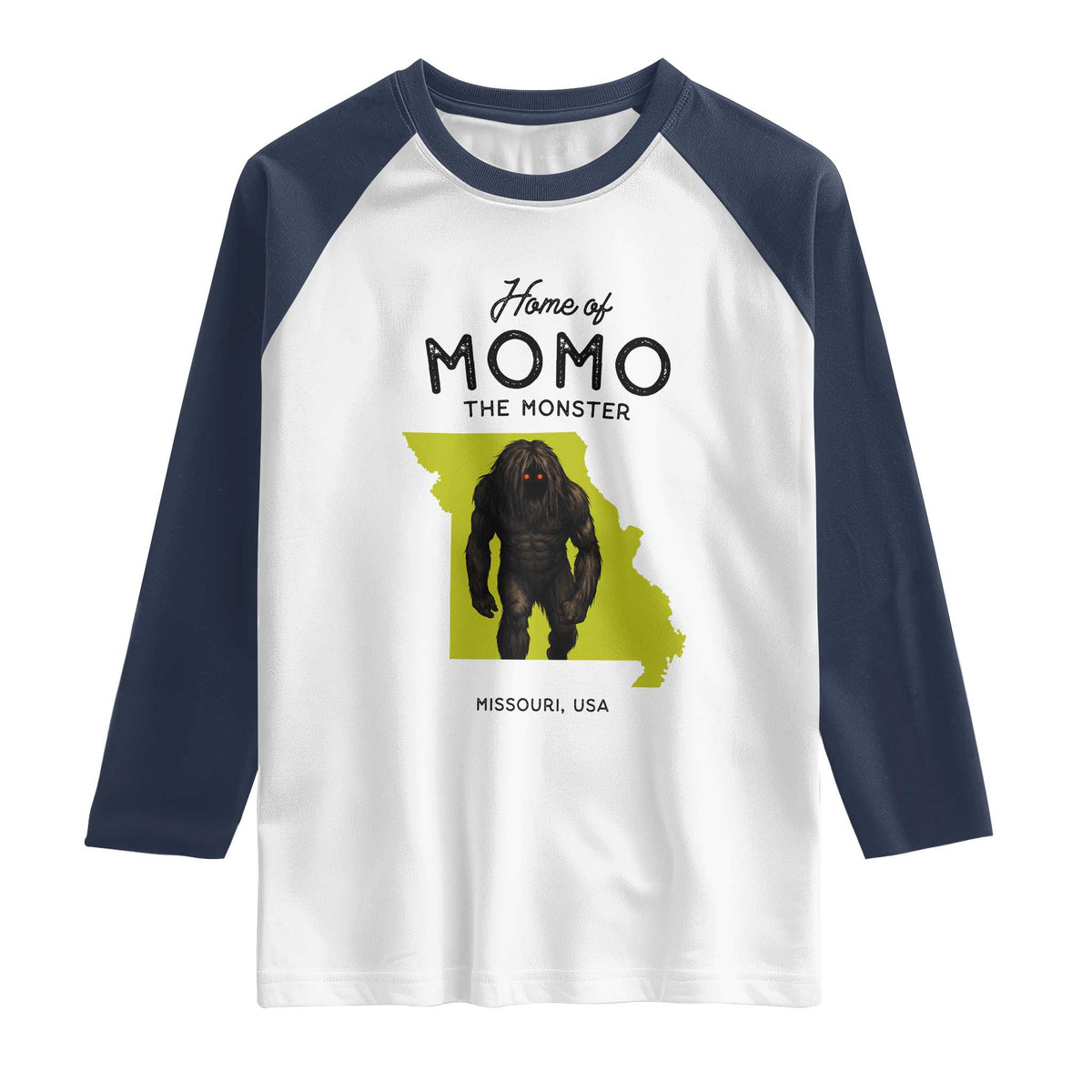 Louisiana Missouri Cryptid Lover Raglan Shirt Home Of Momo The Monster