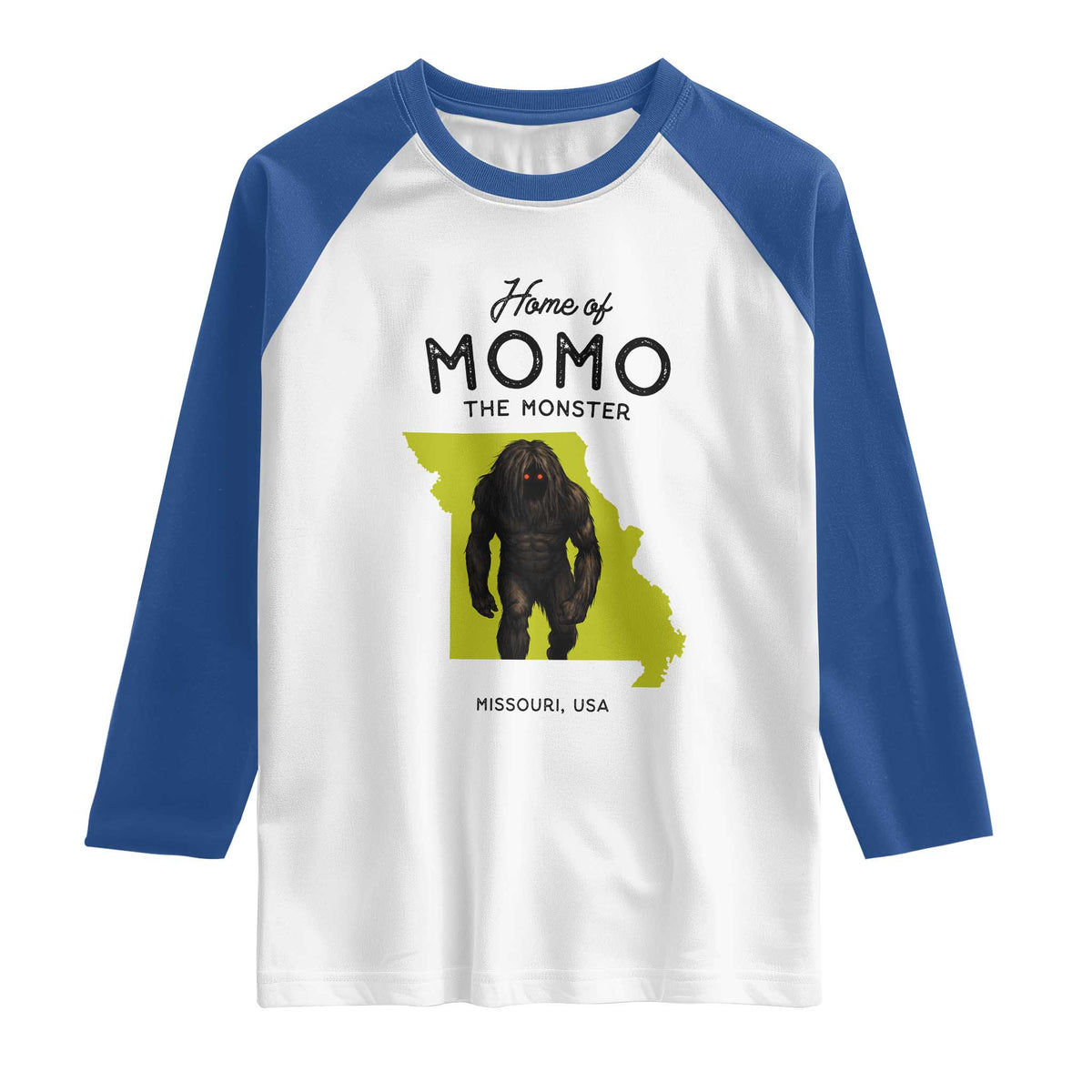 Louisiana Missouri Cryptid Lover Raglan Shirt Home Of Momo The Monster