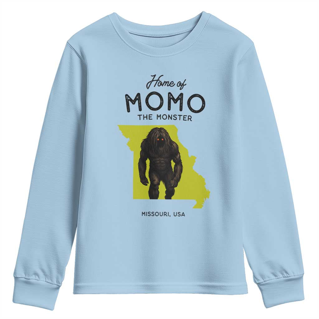 Louisiana Missouri Cryptid Lover Youth Sweatshirt Home Of Momo The Monster