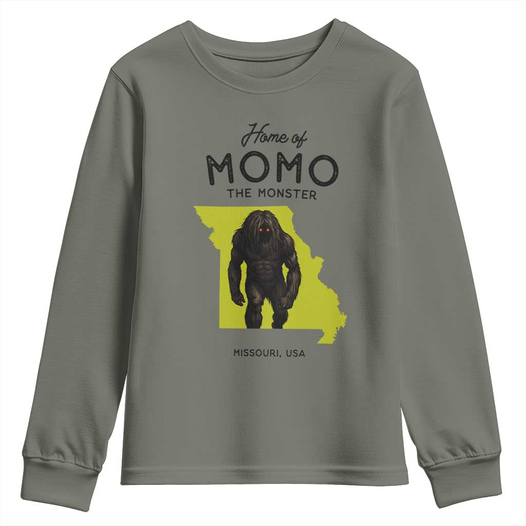 Louisiana Missouri Cryptid Lover Youth Sweatshirt Home Of Momo The Monster