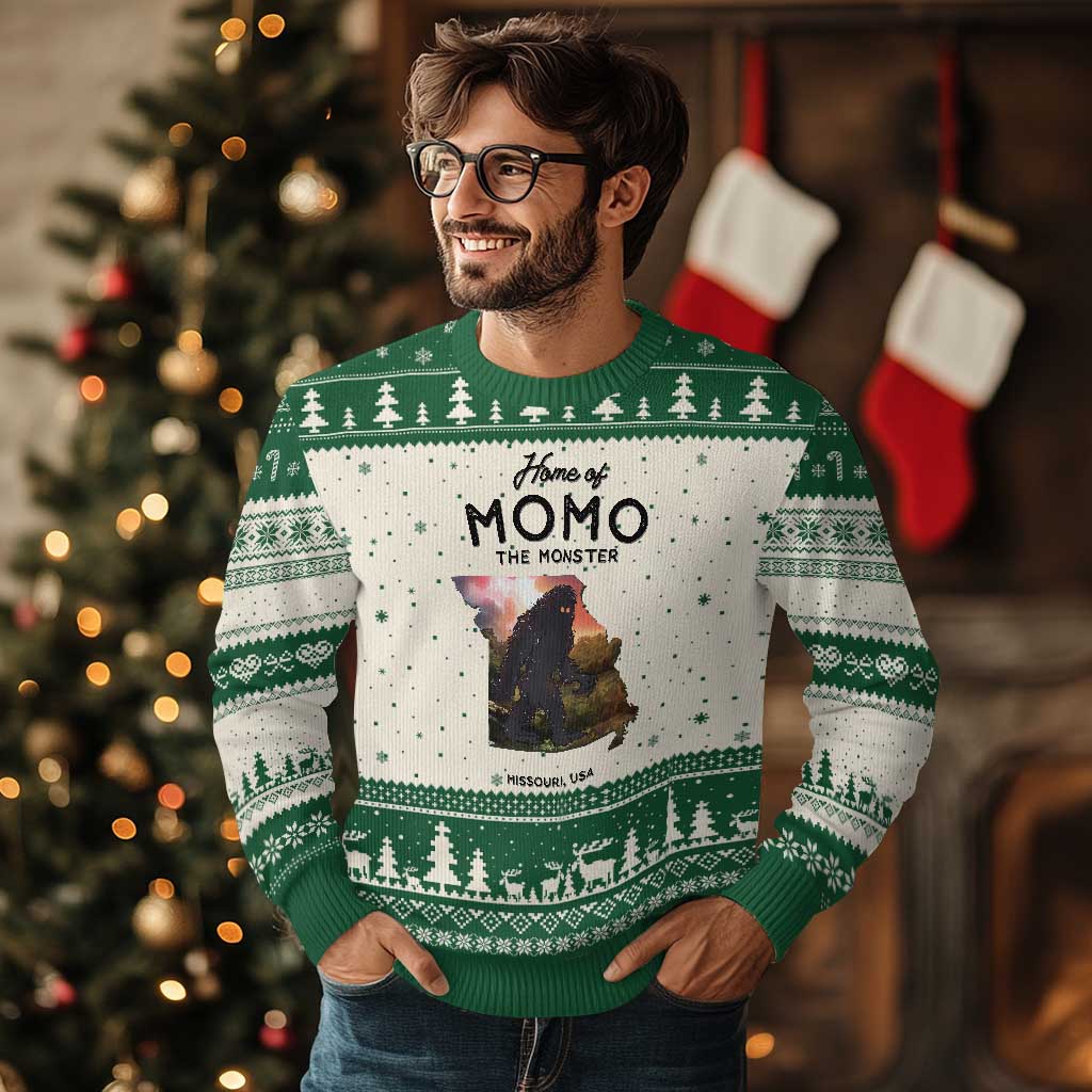 Momo The Monster Folklore Ugly Christmas Sweater Louisiana Missouri Cryptid Lover Gift
