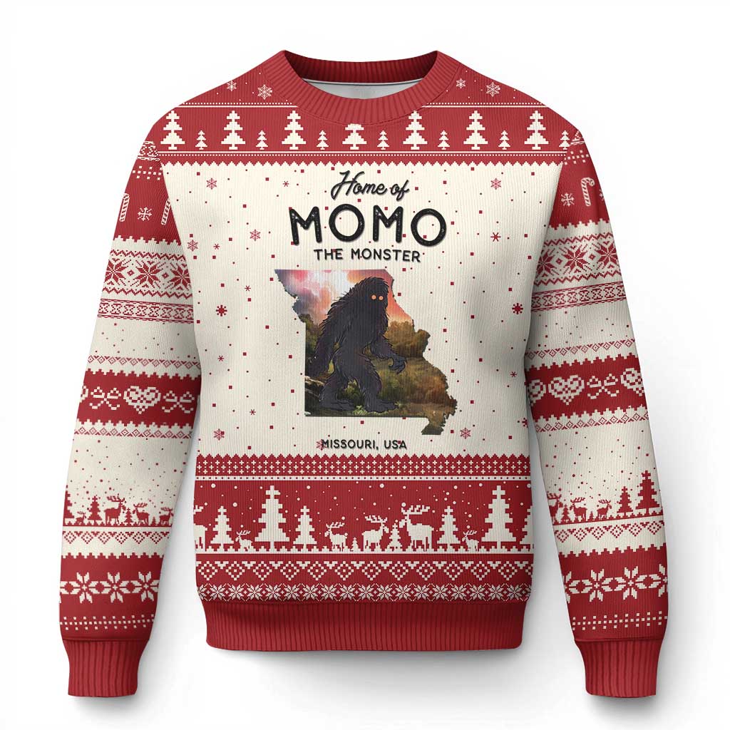 Momo The Monster Folklore Ugly Christmas Sweater Louisiana Missouri Cryptid Lover Gift