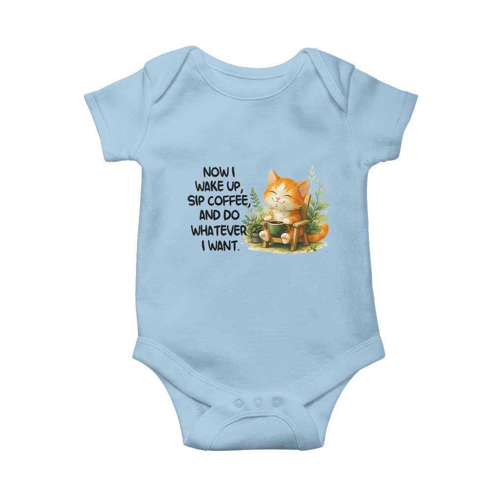 Cat Coffee Lover Baby Onesie Now I Wake Up Sip Coffee And Do Whatever I Want - Wonder Print Shop