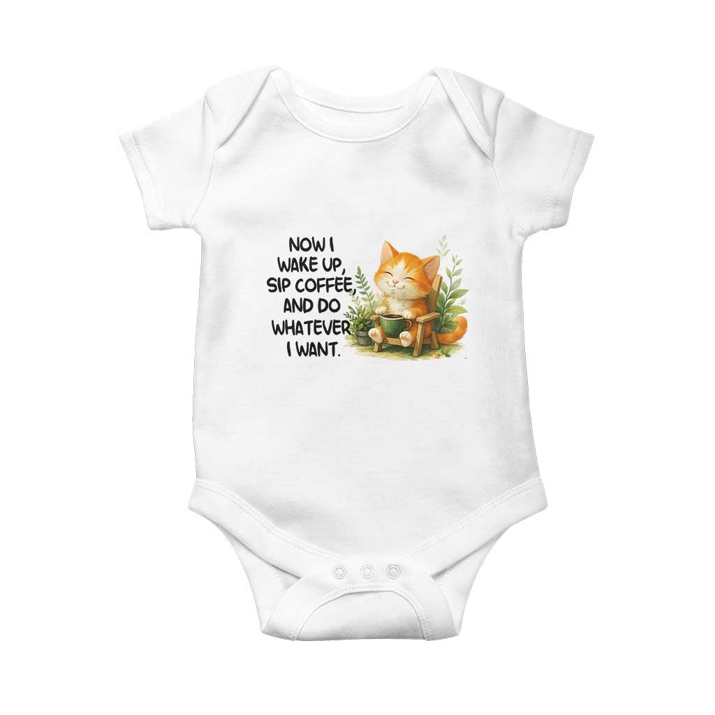 Cat Coffee Lover Baby Onesie Now I Wake Up Sip Coffee And Do Whatever I Want - Wonder Print Shop
