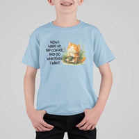 Cat Coffee Lover T Shirt For Kid Now I Wake Up Sip Coffee And Do Whatever I Want - Wonder Print Shop