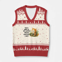 Cat Coffee Lover V-Neck Knit Sweater Vest Now I Wake Up Sip Coffee And Do Whatever I Want - Wonder Print Shop