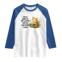 Cat Coffee Lover Raglan Shirt Now I Wake Up Sip Coffee And Do Whatever I Want - Wonder Print Shop