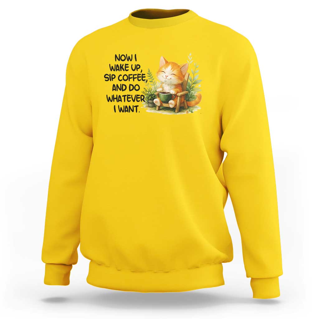 Cat Coffee Lover Sweatshirt Now I Wake Up Sip Coffee And Do Whatever I Want - Wonder Print Shop
