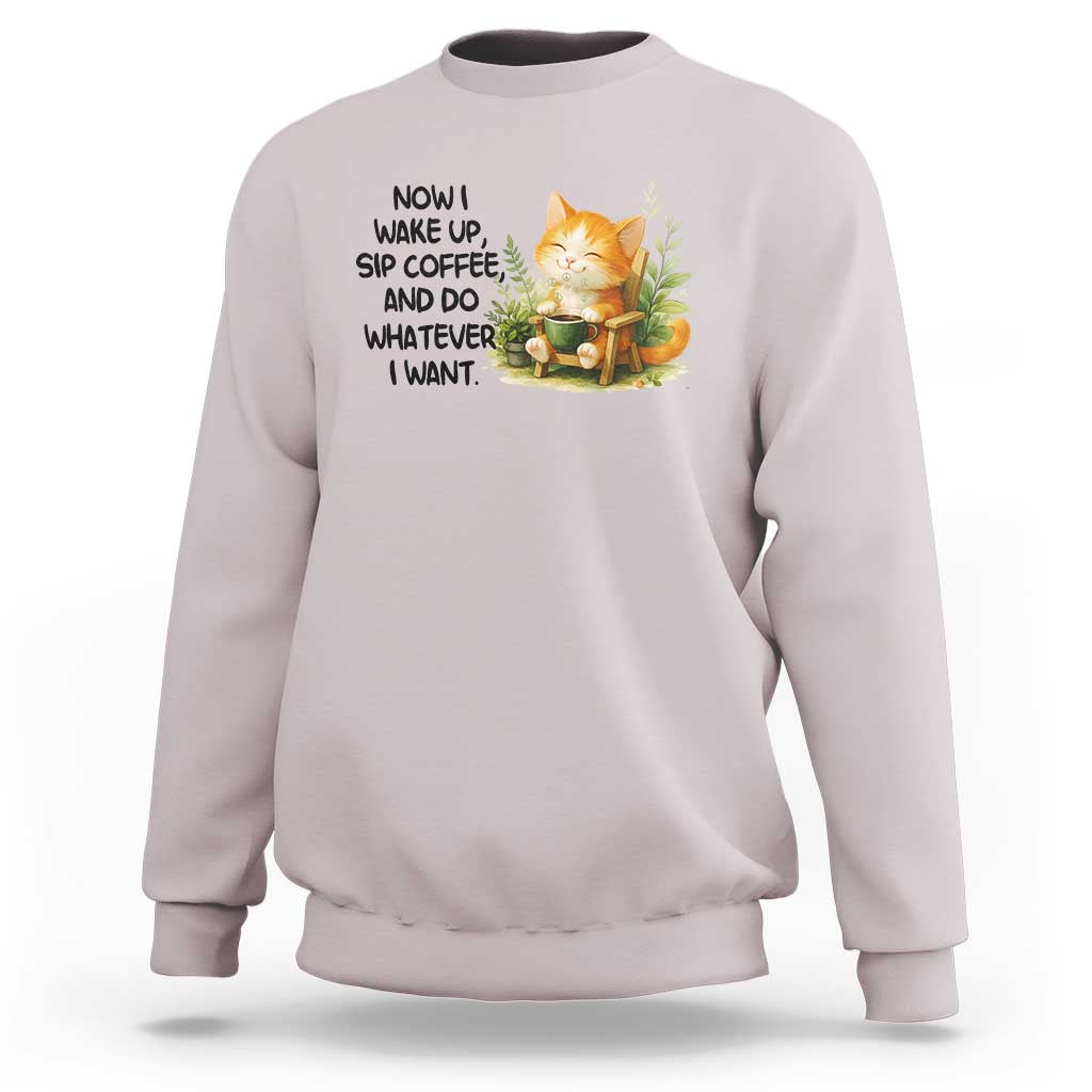 Cat Coffee Lover Sweatshirt Now I Wake Up Sip Coffee And Do Whatever I Want - Wonder Print Shop