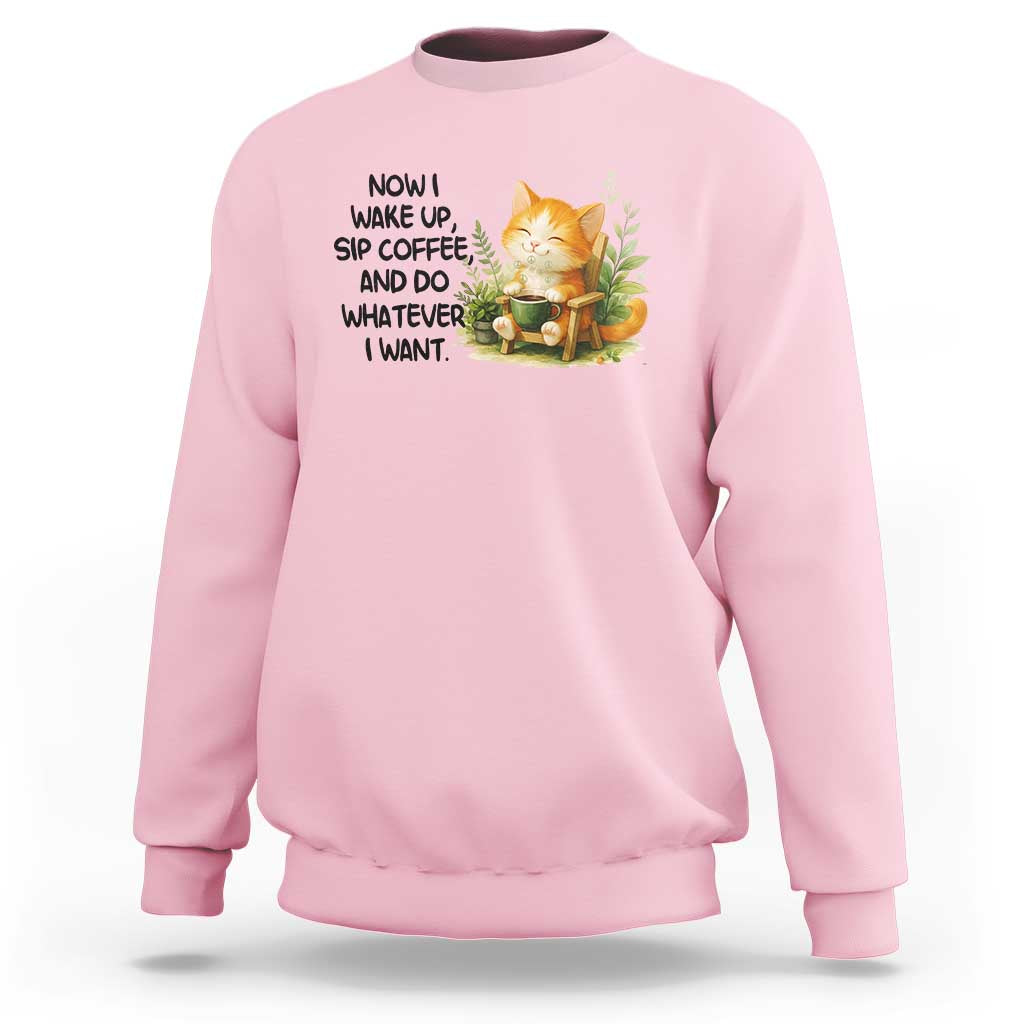 Cat Coffee Lover Sweatshirt Now I Wake Up Sip Coffee And Do Whatever I Want - Wonder Print Shop