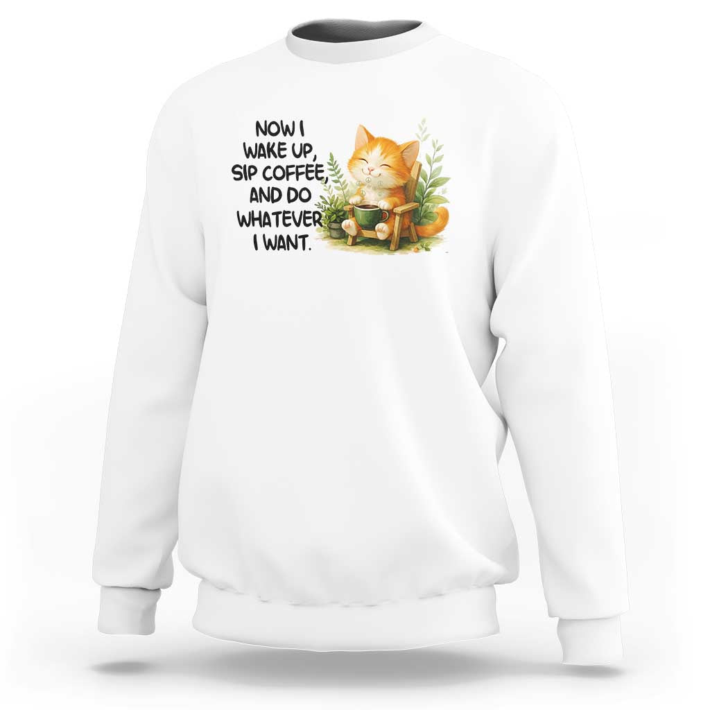 Cat Coffee Lover Sweatshirt Now I Wake Up Sip Coffee And Do Whatever I Want - Wonder Print Shop
