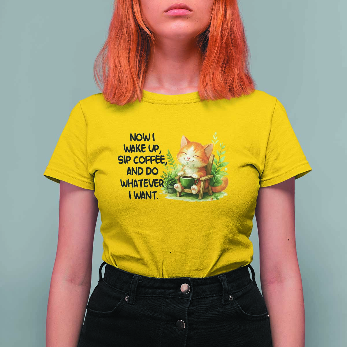 Cat Coffee Lover T Shirt For Women Now I Wake Up Sip Coffee And Do Whatever I Want - Wonder Print Shop