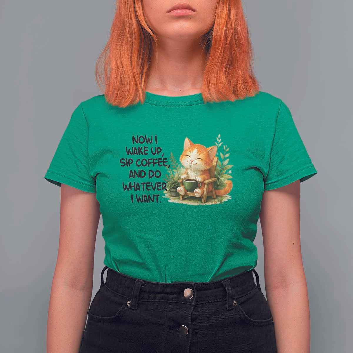 Cat Coffee Lover T Shirt For Women Now I Wake Up Sip Coffee And Do Whatever I Want - Wonder Print Shop