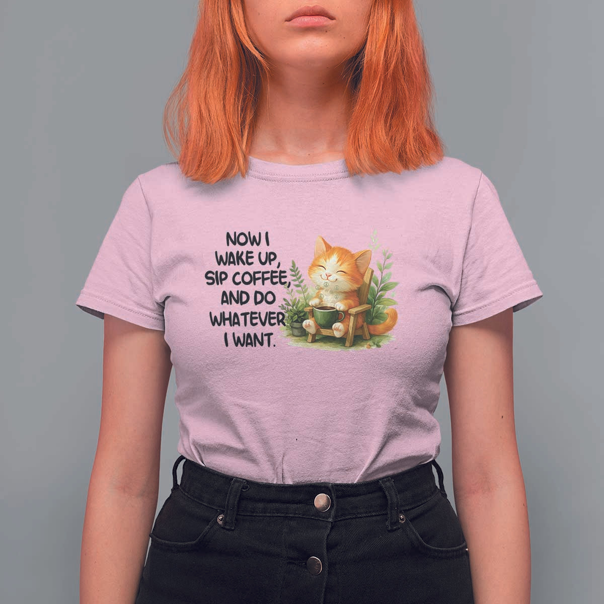 Cat Coffee Lover T Shirt For Women Now I Wake Up Sip Coffee And Do Whatever I Want - Wonder Print Shop