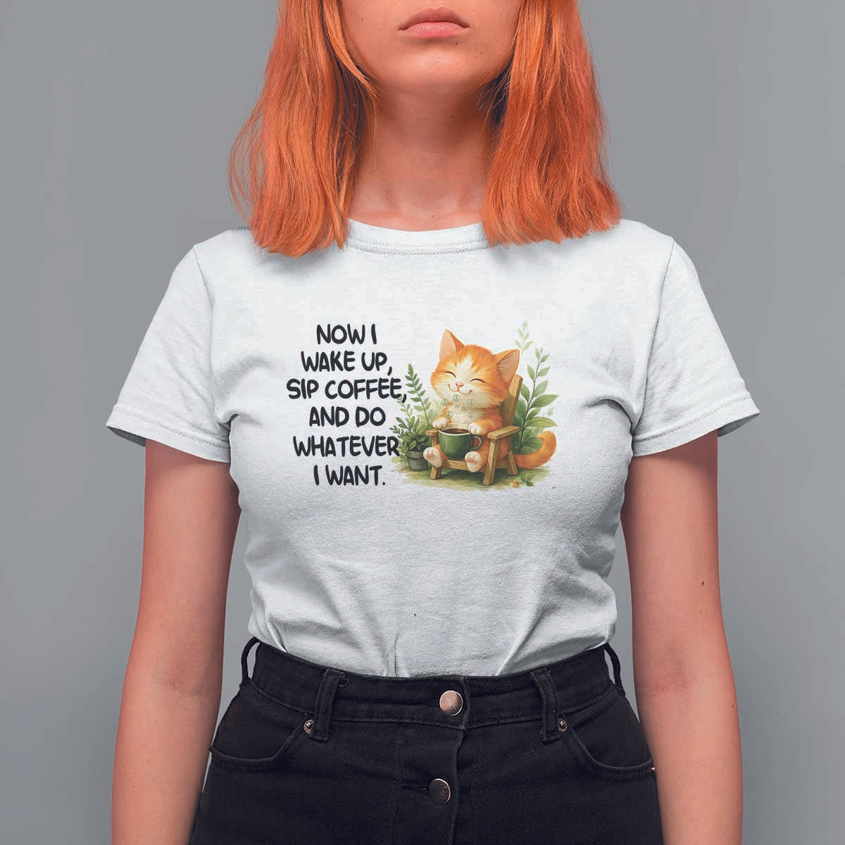 Cat Coffee Lover T Shirt For Women Now I Wake Up Sip Coffee And Do Whatever I Want - Wonder Print Shop