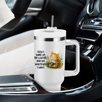 Cat Coffee Lover Tumbler With Handle Now I Wake Up Sip Coffee And Do Whatever I Want