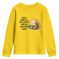 Cat Coffee Lover Youth Sweatshirt Now I Wake Up Sip Coffee And Do Whatever I Want - Wonder Print Shop