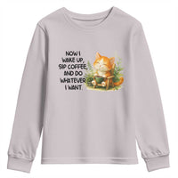 Cat Coffee Lover Youth Sweatshirt Now I Wake Up Sip Coffee And Do Whatever I Want - Wonder Print Shop