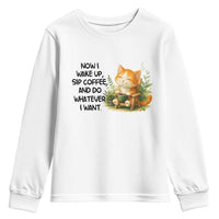 Cat Coffee Lover Youth Sweatshirt Now I Wake Up Sip Coffee And Do Whatever I Want - Wonder Print Shop