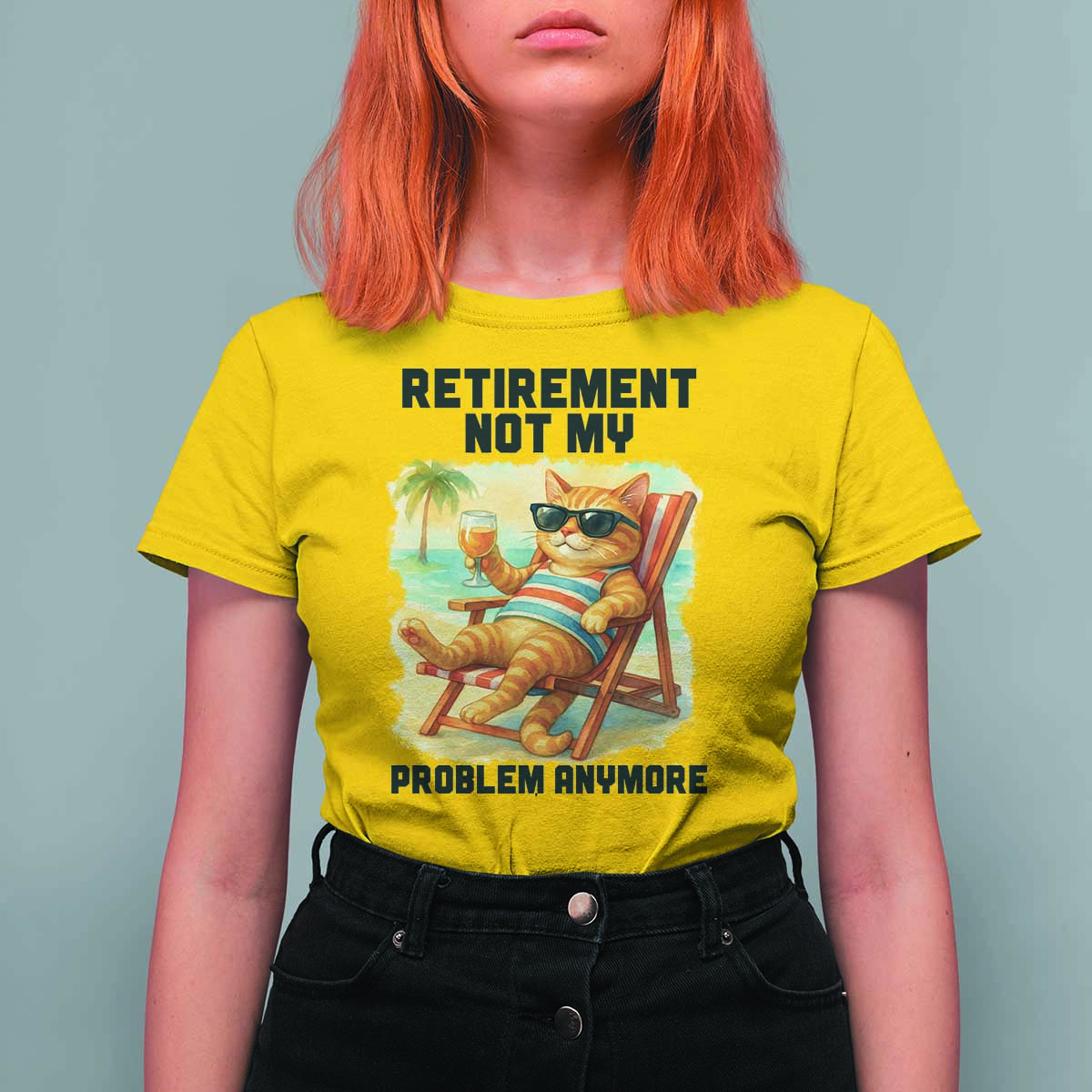 Funny Retirement Cat T Shirt For Women Retired Not My Problem Anymore Chill Beach Vibes - Wonder Print Shop