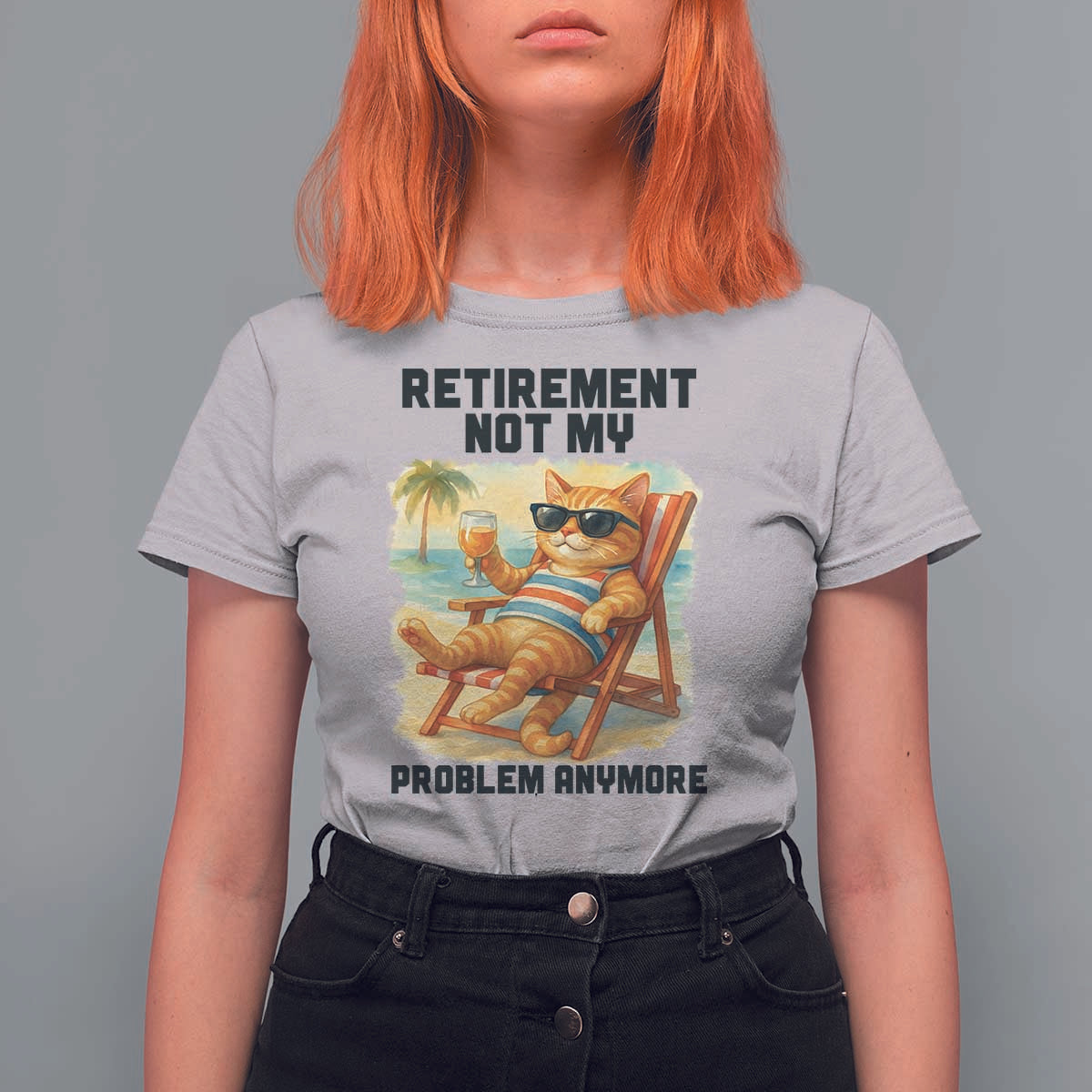 Funny Retirement Cat T Shirt For Women Retired Not My Problem Anymore Chill Beach Vibes - Wonder Print Shop