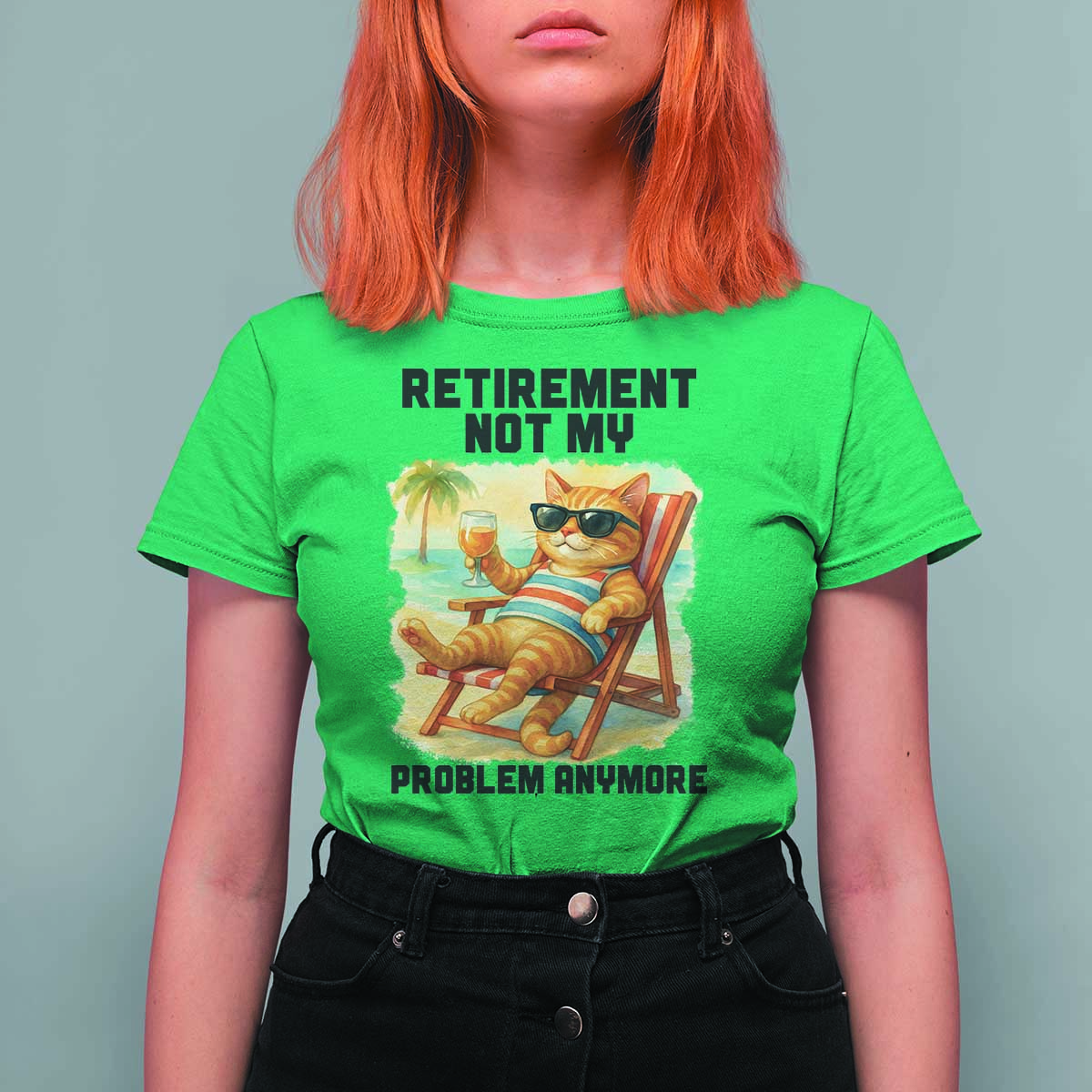 Funny Retirement Cat T Shirt For Women Retired Not My Problem Anymore Chill Beach Vibes - Wonder Print Shop